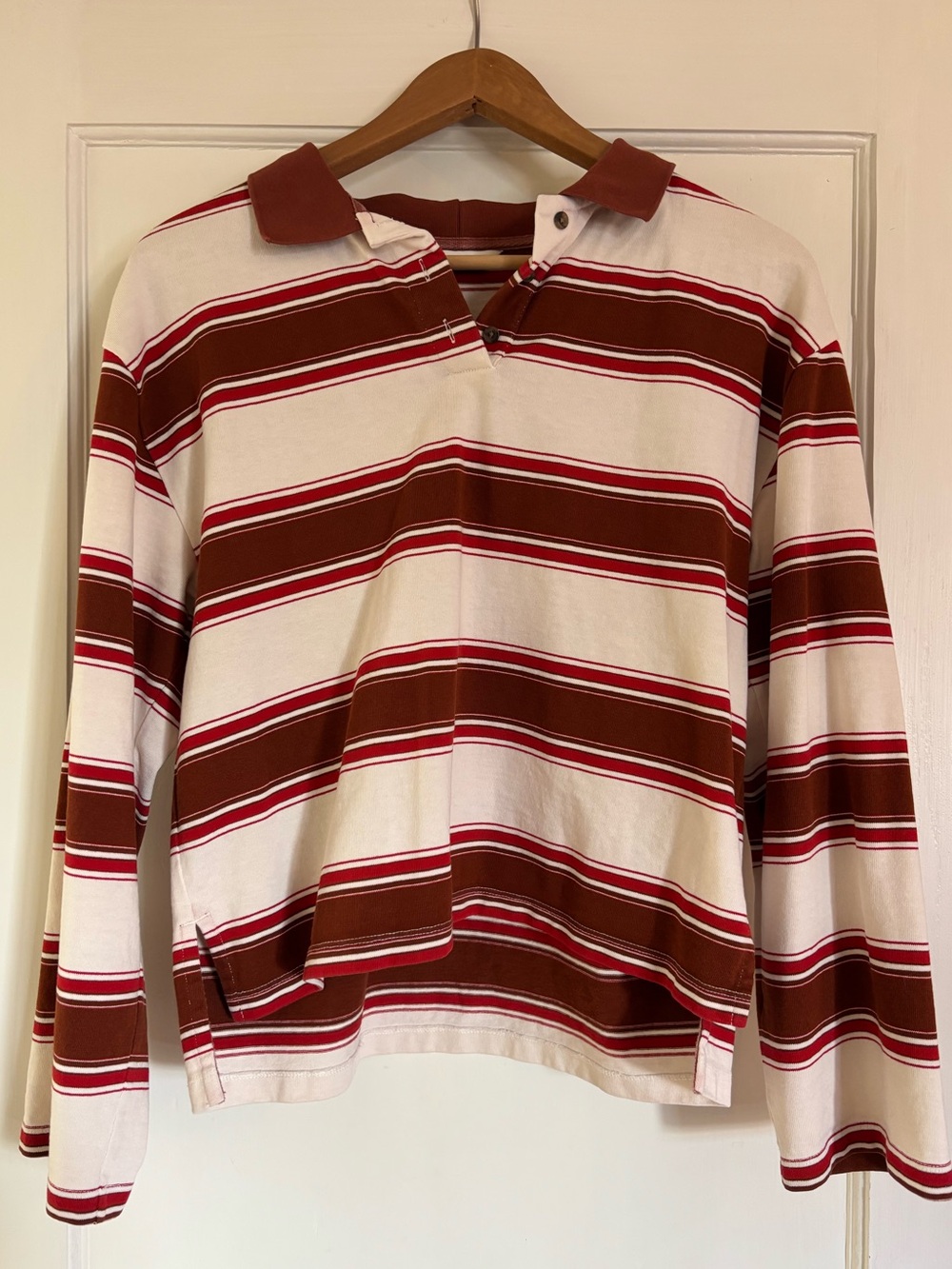 Banana Republic Rust, Cream & Red Striped Rugby Polo